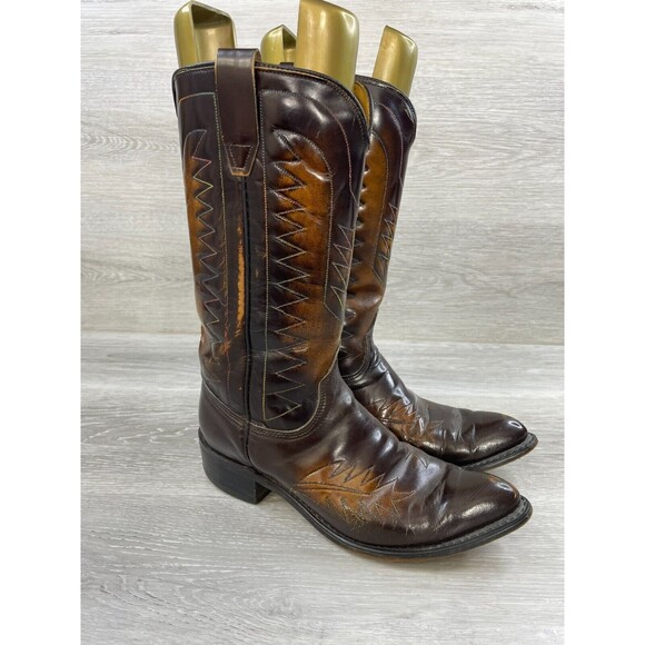 Vintage Wrangler 5230 Men's 8D Brown Leather Pointed Toe Cowboy Western Boot